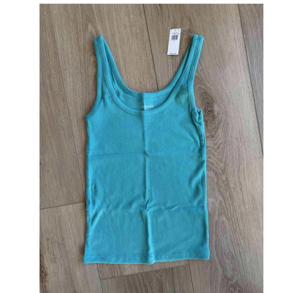Old Navy Turquoise Ribbed Knit Scoop Neck Tank Top (Small)